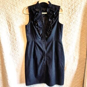 Sandra Darren Women's Ruffle Collar Denim Dress Size 10